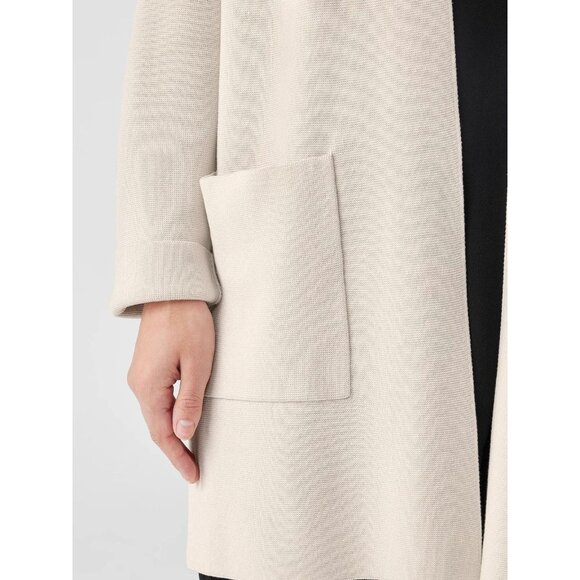 EILEEN FISHER Bone Ivory Silk Cotton Interlock Knit Long Cardigan, Size S - Picture 4 of 16
